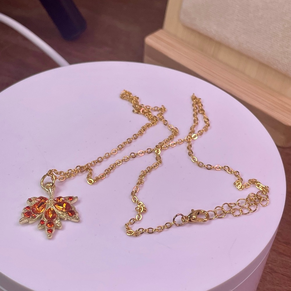 Tangerine Quartz Leaf SET. Earrings and Pendant Necklace. 14k plated - Picture 4 of 8